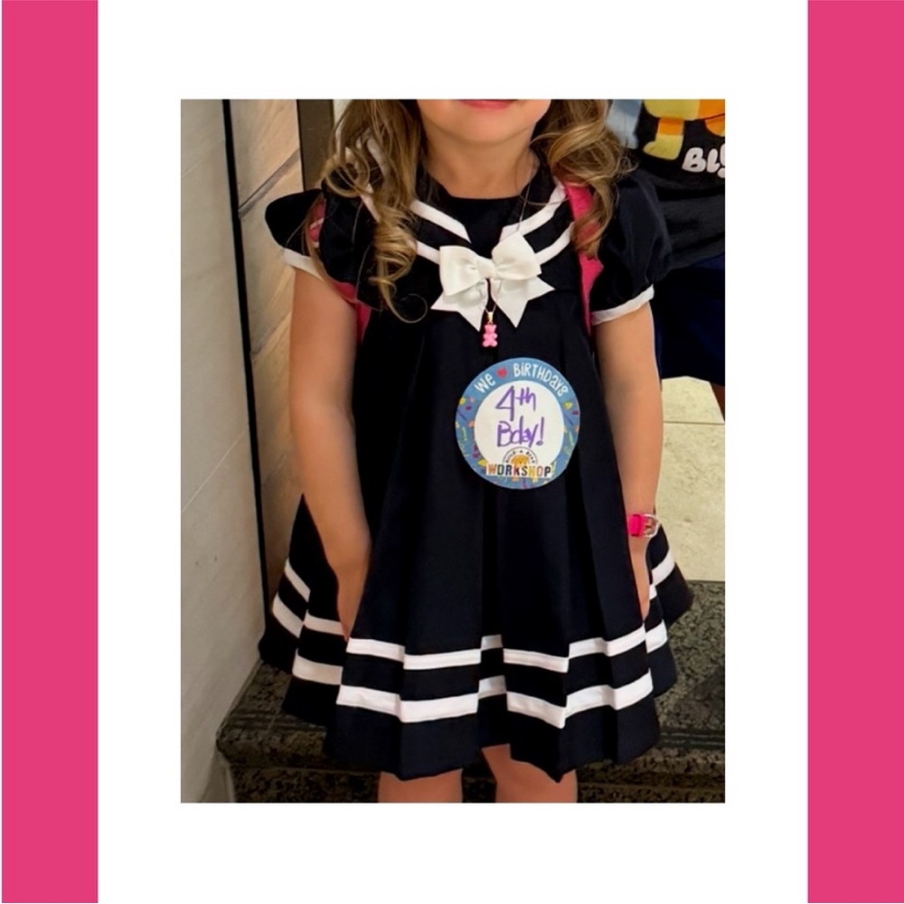 ⚓️RARE EDITIONS Dark Navy Sailor Dress Set w/Sleeves, Bloomers & Hat ~ 24months - Picture 2 of 11